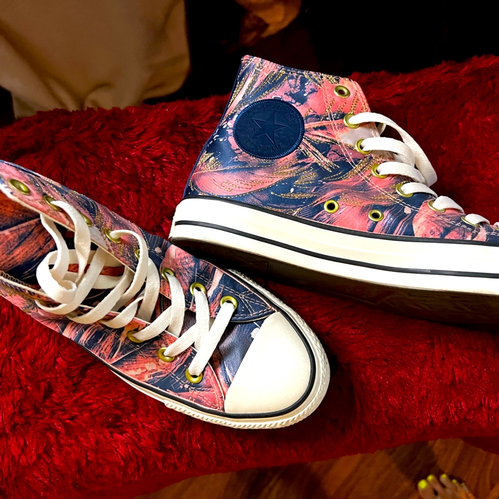 Pink and blue Chuck Taylor with gold embellishments